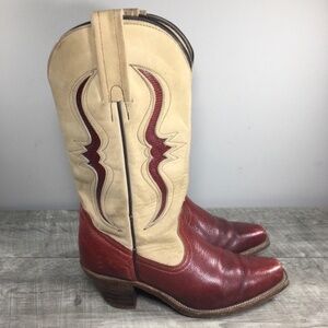 Vintage Frye #7040 Womens Red Stacked Heel Leather Cowboy Western Boots Size 7.5